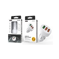 MTK CAR CHARGER ADAPTOR AT001 BL 3 USB PORTS 2.4A WHITE  MTK CAR CHARGER ADAPTOR AT001 BL 3 USB PORTS 2.4A WHITE